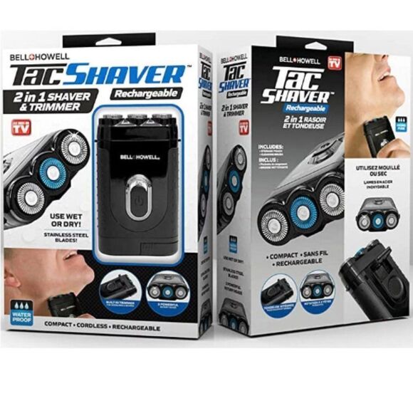 Bell + Howell Black 2 In 1 Compact Rechargeable Tac Shaver & Trimmer - Picture 1 of 11